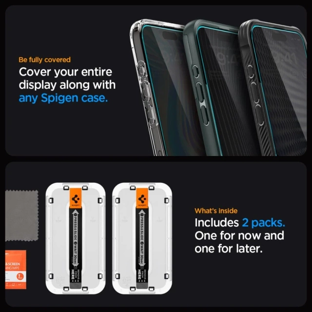 Spigen Glas.tR "Ez Fit" загартоване скло 2 шт. для Apple iPhone 15 Конфіденційність