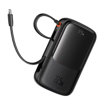 Powerbanka Baseus Qpow Pro 10000mAh 22,5W s vestavěným USB-C kabelem a displejem - černá