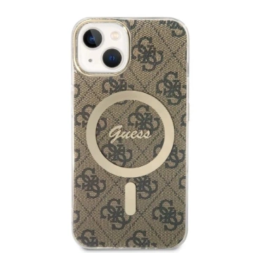Zestaw Guess GUBPP14MH4EACSW Nabíjačka puzdra iPhone 14 Plus 6,7" brązowý/hnedý pevný obal 4G Print MagSafe