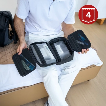 Cestovní toaletní taška Mark Ryden pro muže a ženy, objem 3,9 l, 4 přihrádky s háčkem, zip YKK, materiál PU Oxford - černá