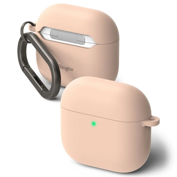 Силіконовий чохол для Apple AirPods 4 з кільцями, рожевий, пісочний, карабінчик