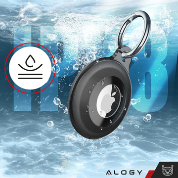 Puzdro na lokalizáciu pre Apple AirTag Keychain Vodotesné puzdro Alogy 360 IPX8 s príveskom matná čierna