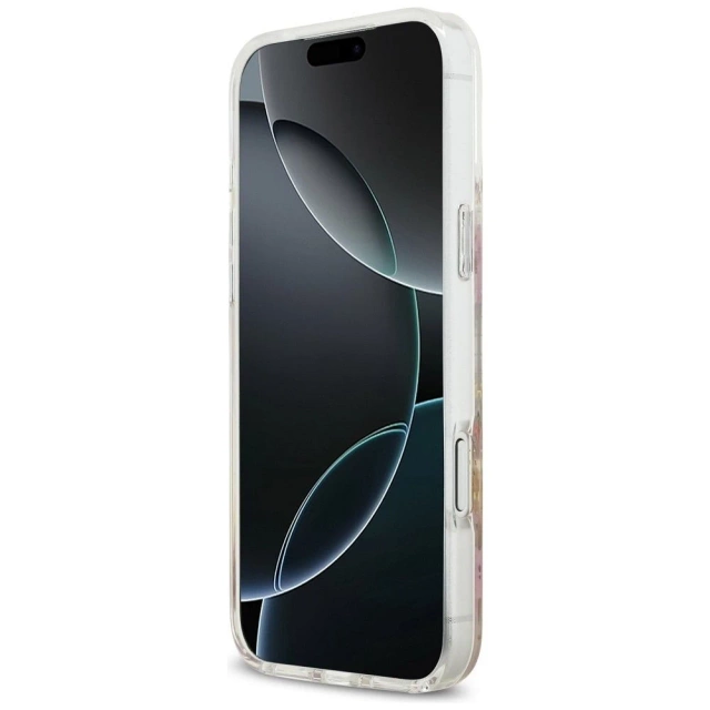 Etui Guess MagSafe do iPhone 17 Pro Max Resin Flowers Glitter Pink