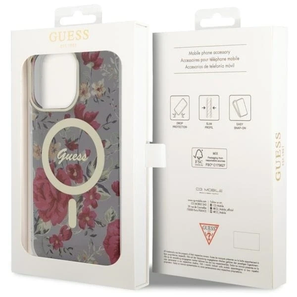 Guess GUHMP14XHCFWSA pouzdro na telefon pro Apple iPhone 14 Pro Max 6,7" zelené/khaki pevné pouzdro Flower MagSafe