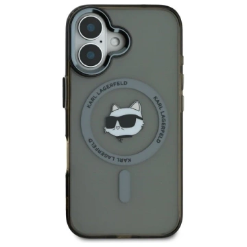 Puzdro Karl Lagerfeld pre iPhone 16 Plus 6,7" čierne pevné puzdro MagSafe IML s kovovou hlavou Choupette