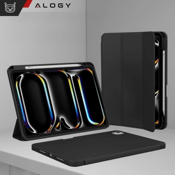 Ochranné pouzdro s držákem stylusu pro Apple iPad Air 13" 2024/2025, iPad Pro 12.9" 2018-2022, pouzdro na tablet Alogy Book Cover Case, černé
