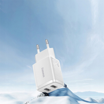 Powerful Baseus Compact 2x USB 2.1A 10.5W Wall Charger White