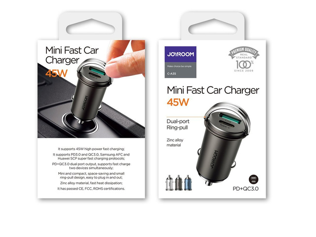 Nabíjačka do auta Joyroom C-A35 USB typ C PD 45W 5A QC 3.0 čierna