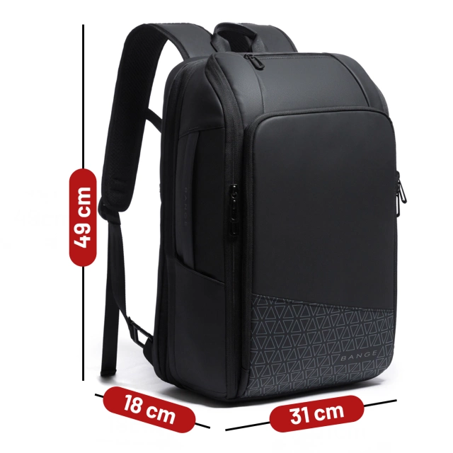 Bange wasserdichter Rucksack für 15,6-Zoll-Laptop, Stadtreisender, 45 x 30 x 16 cm, für Arbeit, Flugzeug, Herren, Damen, mit USB-Anschluss Schwarz