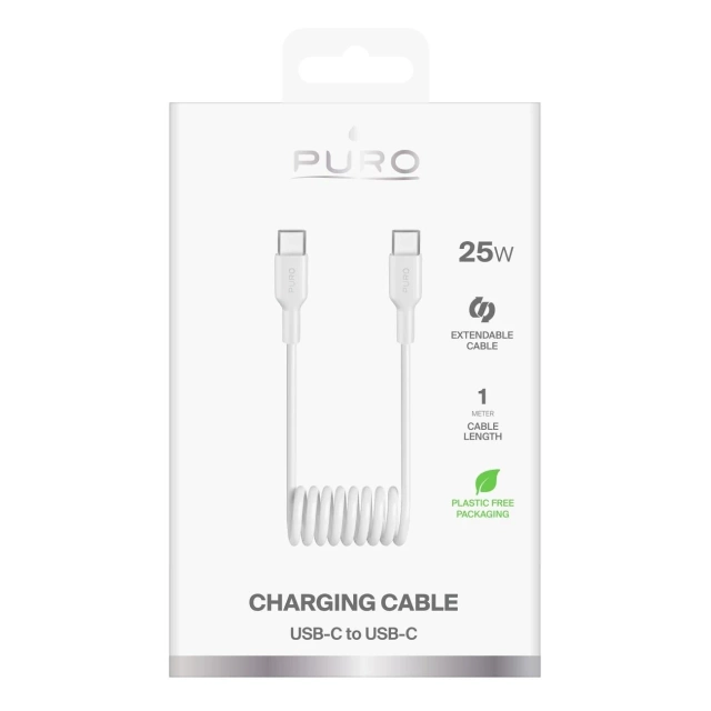 Kabel spiralny Puro USB-C – USB-C 25W 1m biały TPU