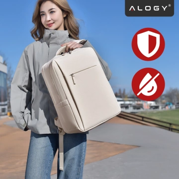 Batoh Alogy UrbanPack Pro™ Business pre notebooky 15-16" – vodeodolný, nárazuvzdorný, s vreckom na fľašu a popruhom na batožinu – béžový