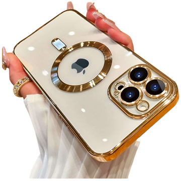 MagSafe Case for Apple iPhone 14 Pro Max Alogy Glamor Luxury Ring housing Golden transparent glass