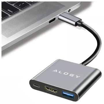 HUB 3v1 adaptér USB-C na HDMI USB-A USB-C 4K 60Hz Alogy šedá