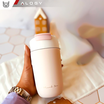 Термокружка термос з носиком і соломинкою для кави, чаю йерба мате, 480мл, вакуумна пляшка Alogy Steel Pink