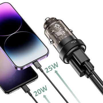 CC45W USB Autoladegerät USB-C Typ C 2-Port Autoladegerät PowerDelivery PD 45W QuickCharge QC 3.0 Schwarz