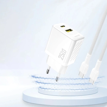 Зарядний пристрій Dudao A26T 25 Вт GaN USB-A, USB-C | Подача живлення, швидка зарядка - білий