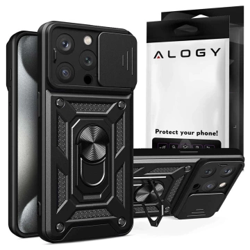Чохол для Apple iPhone 16 Pro Max, броньований Slide Case Ring, корпус, захист камери, Camshield Alogy, чорний