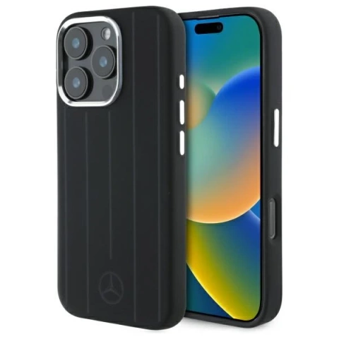 Etui Mercedes pro iPhone 16 Pro Max 6,9" Czarne HardCase silikonové vertikální tónové pruhy MagSafe
