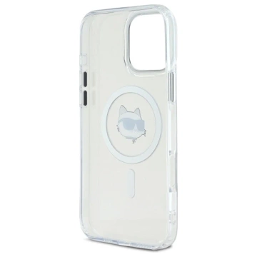 Karl Lagerfeld Hülle für iPhone 16 Pro Max 6,9" Weißes MagSafe Hardcase IML Metall Choupette Head