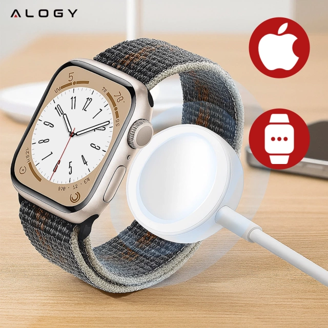 Kabel ładowarka indukcyjna Qi do Apple Watch – magnetyczna, złącze USB-C Type-C, szybkie i stabilne ładowanie, długość 1m 100cm, Alogy WatchCharge™ Biała