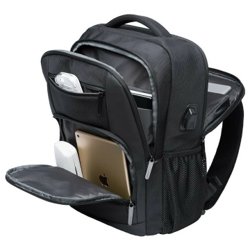 Bange wasserdichter Rucksack für 15,6-Zoll-Laptop, Stadtreisender, 45 x 30 x 16 cm, für Arbeit, Flugzeug, Herren, Damen, mit USB-Anschluss Schwarz