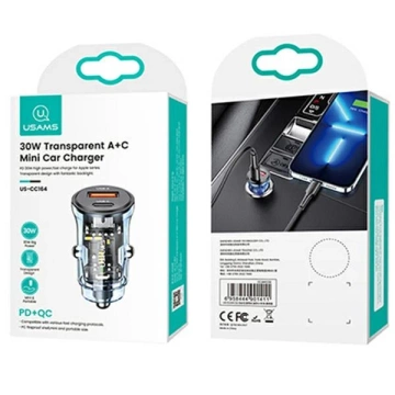 USAMS Car charger 1xUSB 1xUSB-C C32 30W Fast Charge blue/blue CC164CC02 (US-CC164)