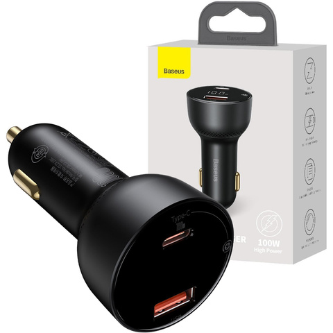 Швидкий автомобільний зарядний пристрій Baseus Superme USB USB Type C 100W PPS QC PD Black