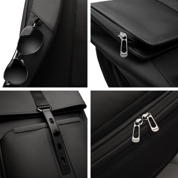 Bange Wasserdichter Rucksack für Laptops bis 15,6 Zoll, 43 x 30 x 18 cm, ideal für Stadt, Reisen, Arbeit und Flugreisen, für Damen und Herren, Schwarz