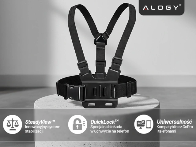 Športový postroj Alogy Hrudný držiak na kameru, GoPro kamery, univerzálny telefón Black