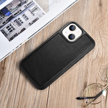 iCarer Leather Oil Wax case covered with natural leather for iPhone 13 mini black (ALI1211-BK)