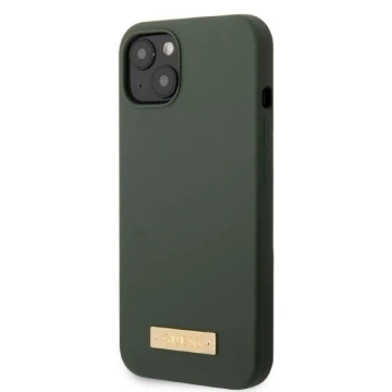 Guess phone case for iPhone 13 6.1" green/khaki hard case Silicone Logo Plate MagSafe