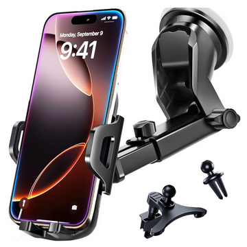 Autotelefonhalter für das Auto 3in1 Alogie an der Windschutzscheibe zum Armaturenbrettgitter, Cockpit Schwarz