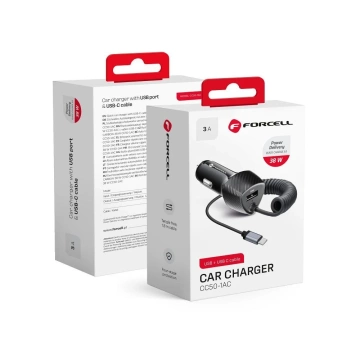 Nabíjačka do auta Forcell Carbon 38W USB-C USB QC 3.0 PD kábel 1,5 m