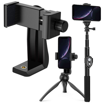Phone adapter holder for selfie stick tripod 1/4 Rotatable 360 ​​universal Alogy black