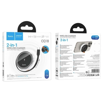 Бездротовий зарядний пристрій HOCO з висувним кабелем Type-C, сумісний з MagSafe та Apple Watch 15W CQ18 Silver
