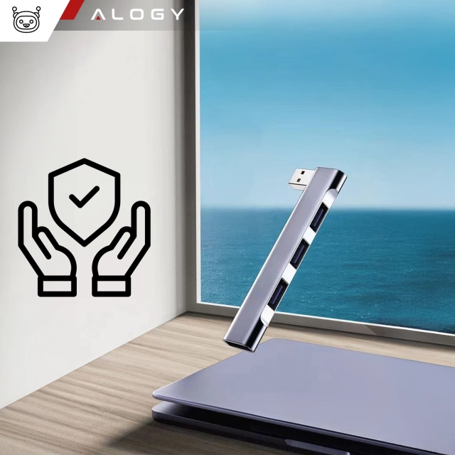 HUB splitter Alogy Adaptér pro počítačový notebook s USB-A na 3x USB-A 2.0 1x USB-A 3.0 šedý