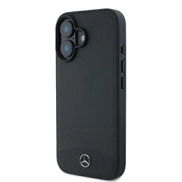 Mercedes iPhone 16 Case 6.1" Czarny MagSafe Hardcase Textured And Plain Leather