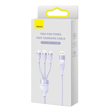 Kabel USB 3w1 Baseus Flash Series 2, USB-C   micro USB   Lightning, 100W, 1.2m (fioletowy)