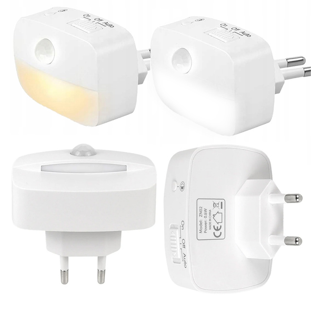Світлодіодний нічник з датчиком руху для розетки EU, 3 кольори світла Alogy Night Light White