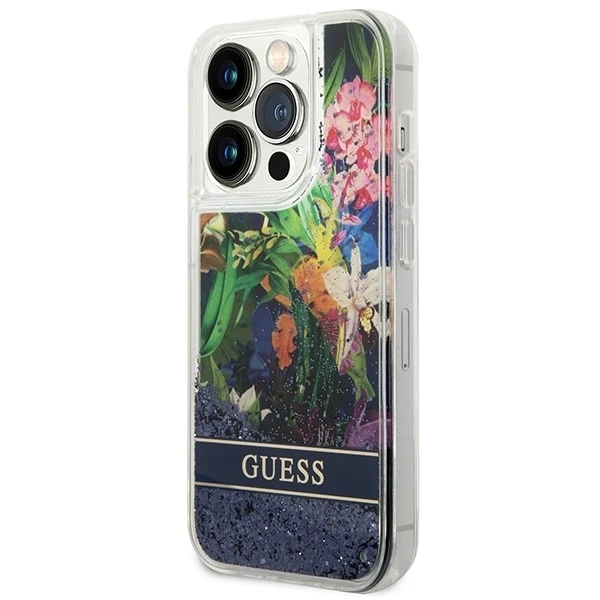 Etui Guess GUHCP14XLFLSB do Apple iPhone 14 Pro Max 6,7" niebieski/blue hardcase Flower Liquid Glitter