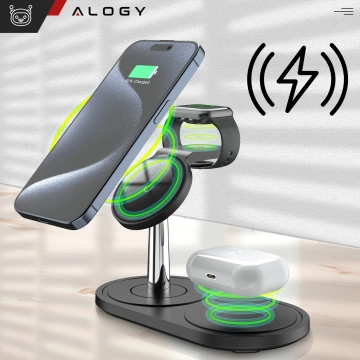 3v1 indukčná nabíjačka pre telefón hodinky slúchadlá Alogy Qi nabíjačka pre Apple iPhone Watch AirPods Black