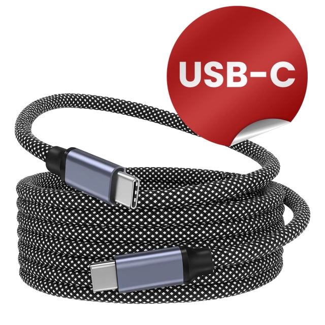 Kabel Zasilający USB-C do USB-C 65W 1m, Szybkie Ładowanie PD, Magnetyczny, Trwały i Elastyczny Przewód Alogy MagiCharge™ – Czarny + Ładowarka Sieciowa 3w1 65W