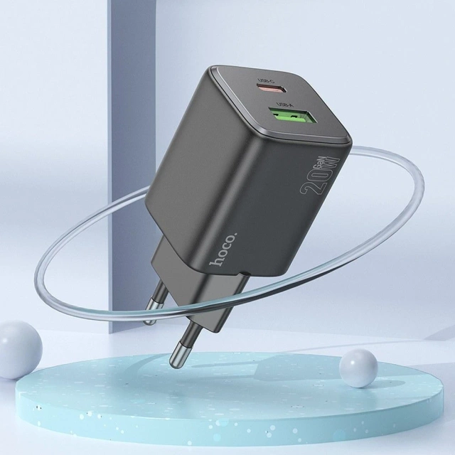 Ładowarka Hoco N41 GaN 20W USB-C + USB-A + Kabel USB-C Lightning