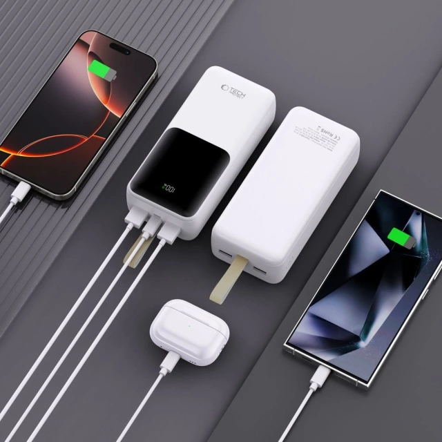 Powerbank Tech-Protect PB03 30000mAh 22.5W Biały USB-A USB-C