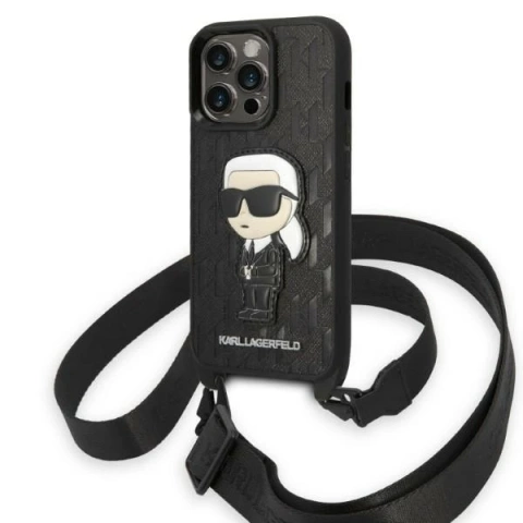 Ochranné pouzdro na telefon Karl Lagerfeld KLHCP14LSTKMK pro Apple iPhone 14 Pro 6.1" černo/černé pevné pouzdro Monogram Ikonik Patch