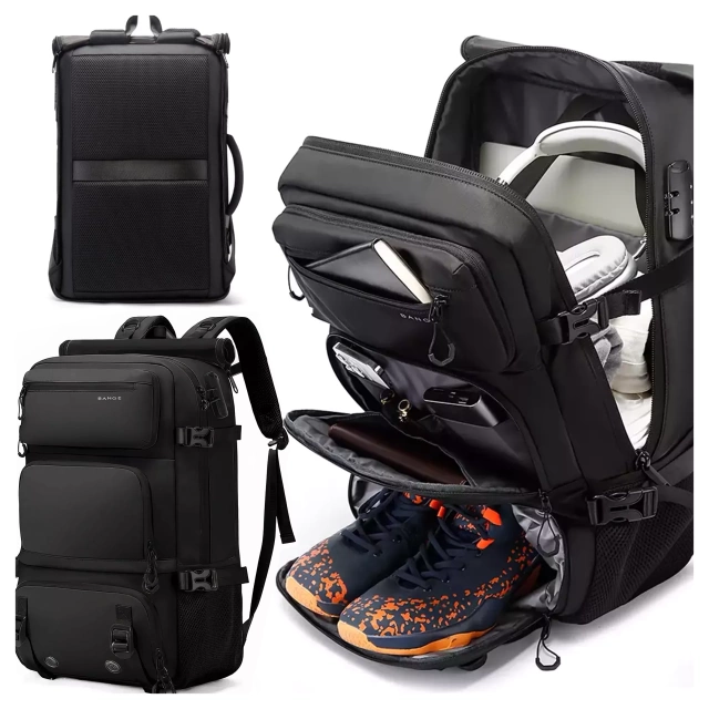 Водонепроникний рюкзак Bange для ноутбука 15.6", city traveler, 45х30х16 см, для роботи, літака, чоловічий, жіночий, з USB портом Чорний