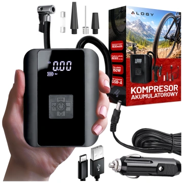 Elektrická pumpa na kolo pro kolo Bezdrátový automobilový vzduchový kompresor přenosný se svítilnou 150 PSI Alogy Black