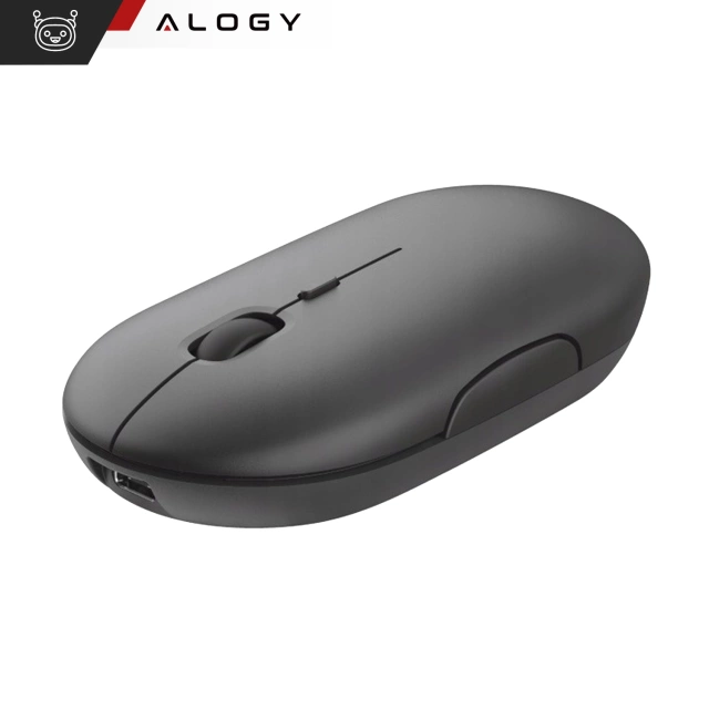 Alogy kabellose Maus, kleine ergonomische Maus für Laptop, PC, Bluetooth, 2,4 GHz, leise, Schwarz