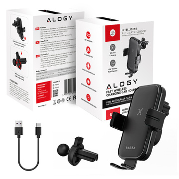 Alogy Fast Charging držiak do auta s 15W indukčnou Qi nabíjačkou automatickou do auta na sieťové rýchle nabíjanie čierny