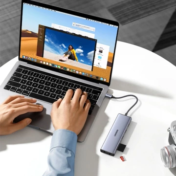 Адаптер Ugreen CM498 USB-C HDMI VGA RJ45 USB-A SD PD 100W Hub 9-в-1 сірий